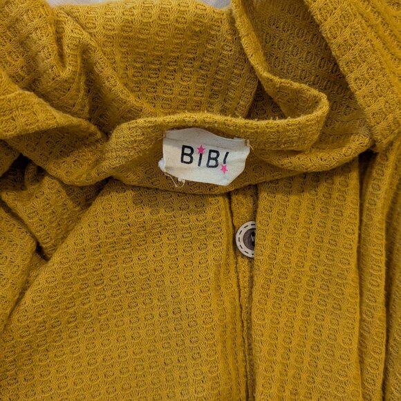 Bibi Yellow Waffle Knit Tie-Front Slouchy Long Sleeve Top - Picture 5 of 6
